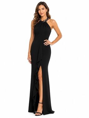 Ignite Evenings by Carol Lin Black Embellished Gown Size 12